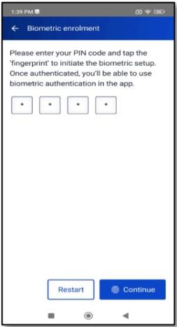 Biometric enrolment PIN