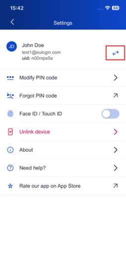 Settings arrow