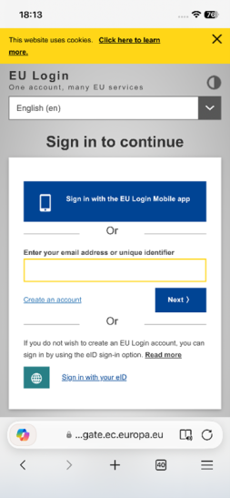Sign in with the EU Login Mobile app