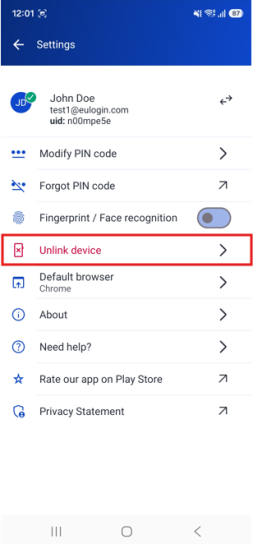 Tap “Unlink device”