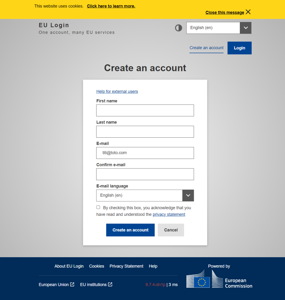 Create new account