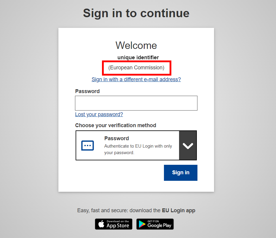 EU Login corporate