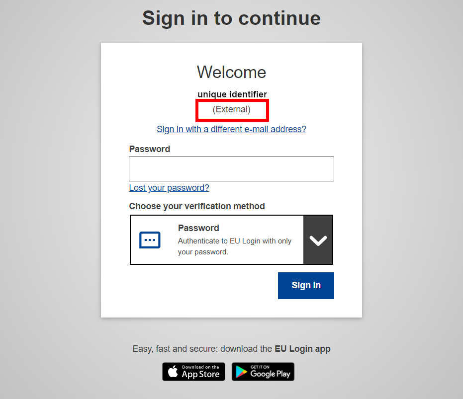 EU Login external account