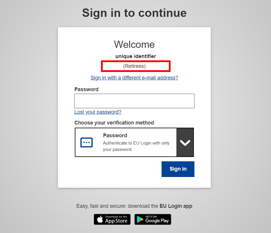 EU Login retiree account
