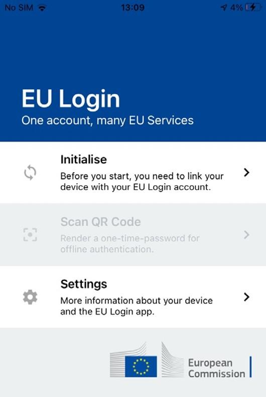 EU Login mobile app - Initialise - short