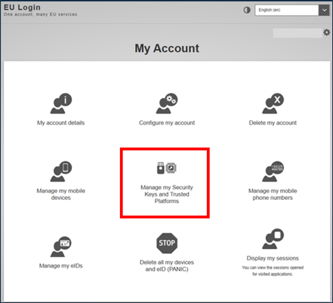 EU Login - Manage my Security Key and Trusted Platforms