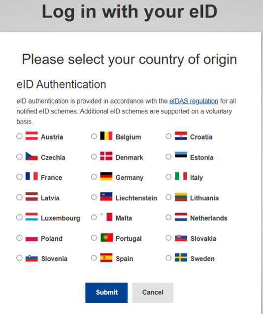 EU Login - Select your country of origin