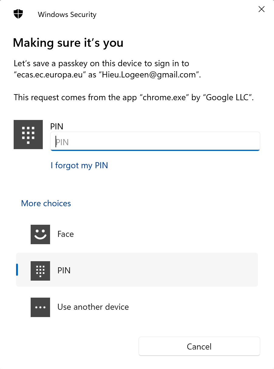 Windows 11 - Passkey Pop up