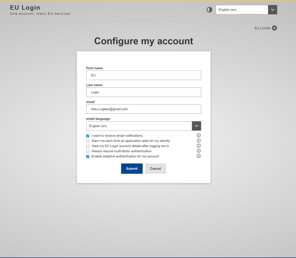 Configure My Account Menu